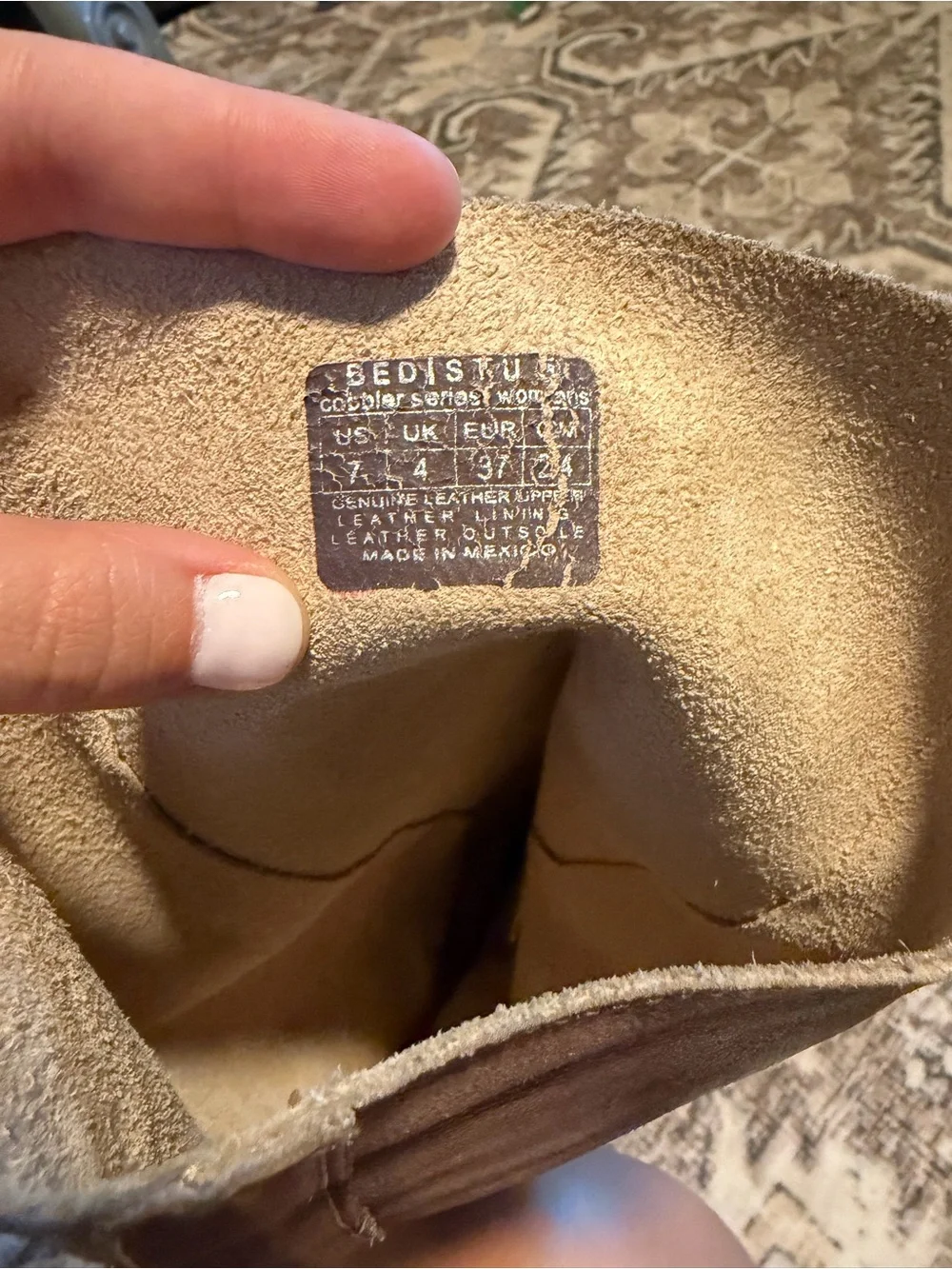 BED|STU Sueded Brown Leather Boot Interior